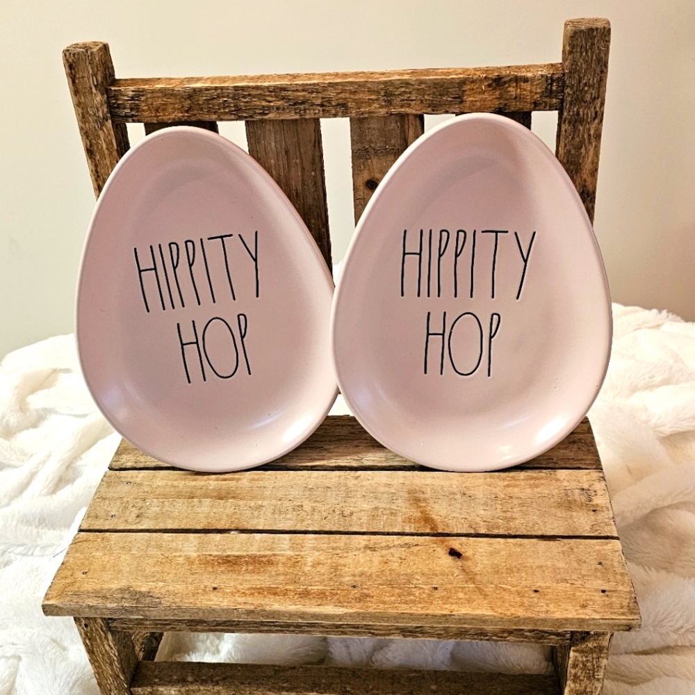 Rae Dunn Hippity Hop Egg Shaped Plates ~ Set Of 2